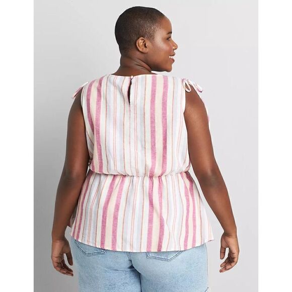 Lane Bryant Striped Tie-Shoulder Linen Blend Top Size 18/20 - Picture 2 of 10